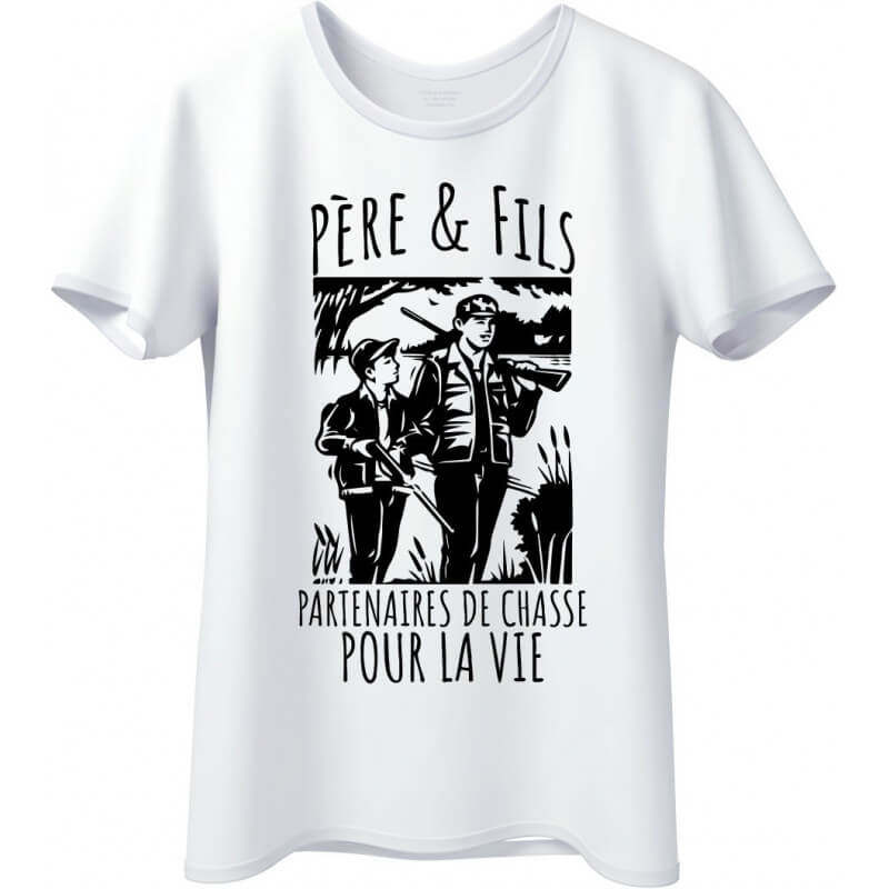 T-shirt Chasse Père & Fils - Cadeau Chasseur - Design Humoristique